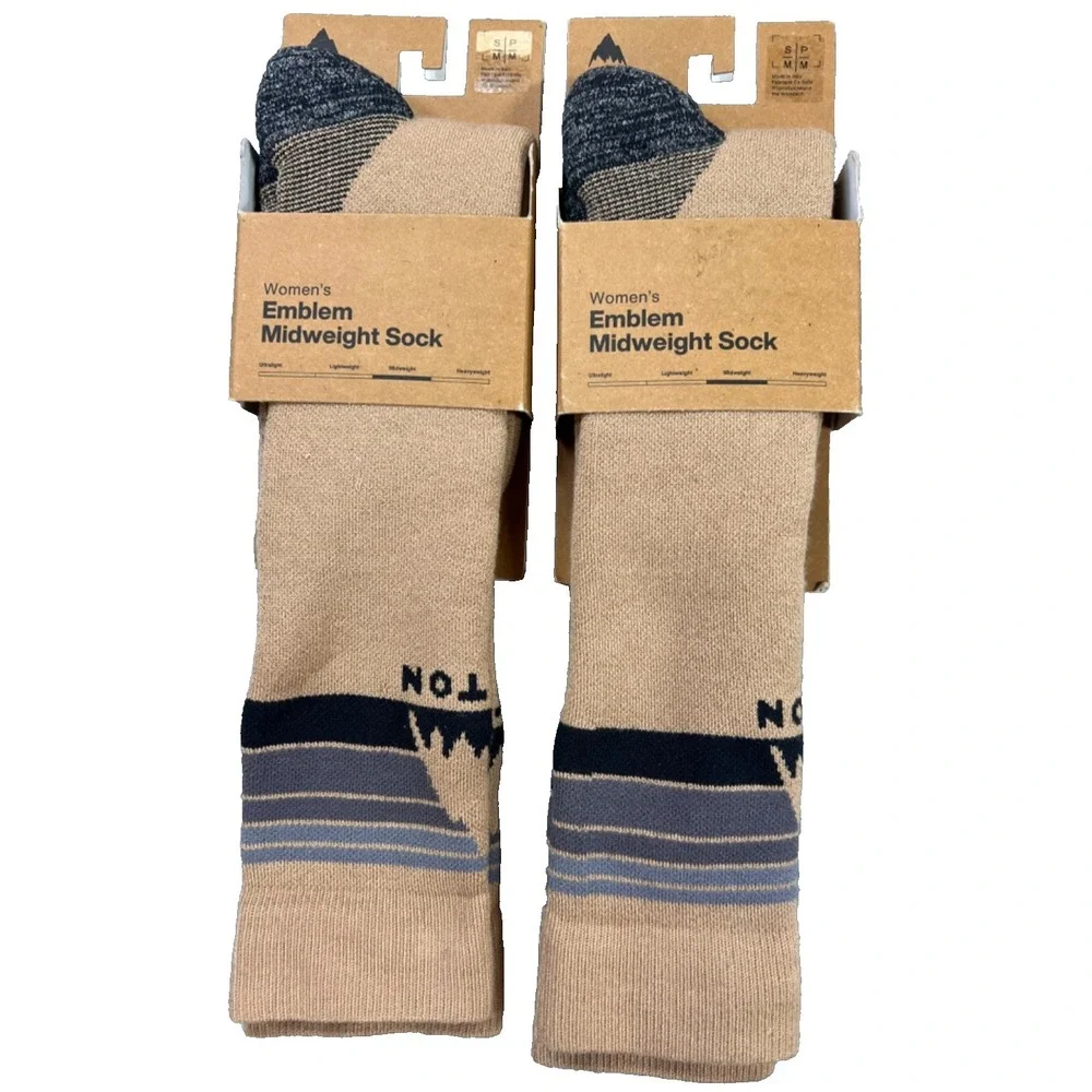 NEW 2 Pair Burton Women's Emblem Midweight Socks‎ snowboard ski taupe S/M 4-6.5